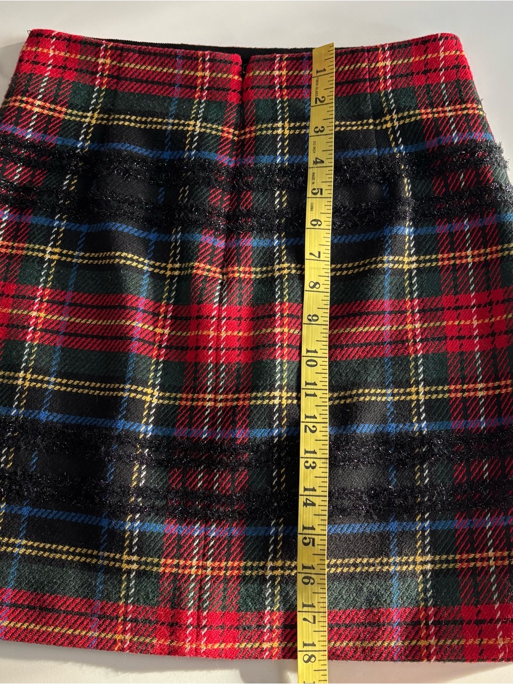 J. Crew Red Green Plaid Mini Skirt with Blue and Yellow Accents sz 2 wool blend - Picture 10 of 11